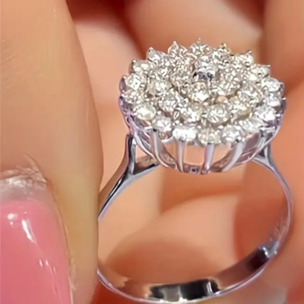 925 Silver plated zircon lotus flower. Size 7 NWT Fast Ship 4,000 Items Sold